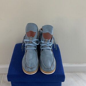 Blue and Brown Moccasin Boots